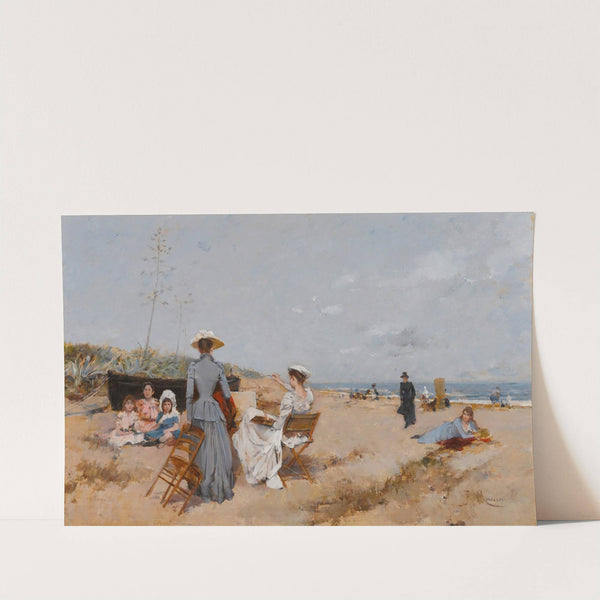 Painting on the beach by Francesc Miralles i Galaup