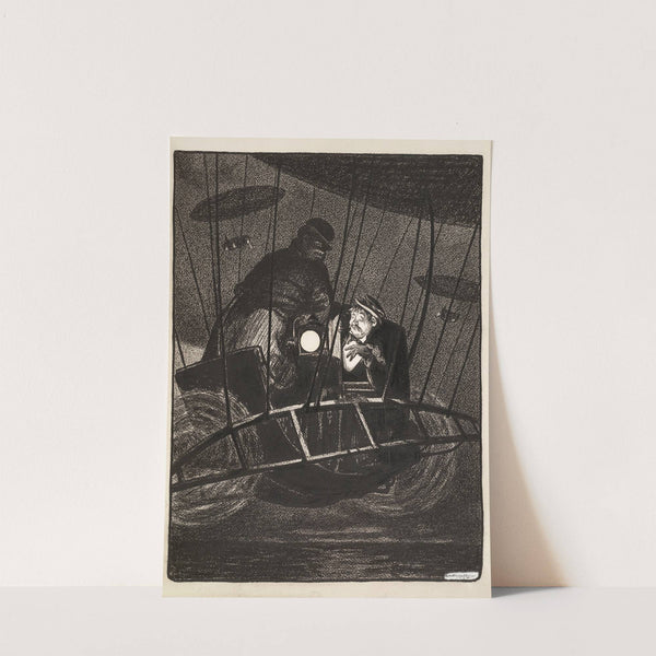 Pairs of men fly at night in dirigibles. (1905) by William Henry Walker