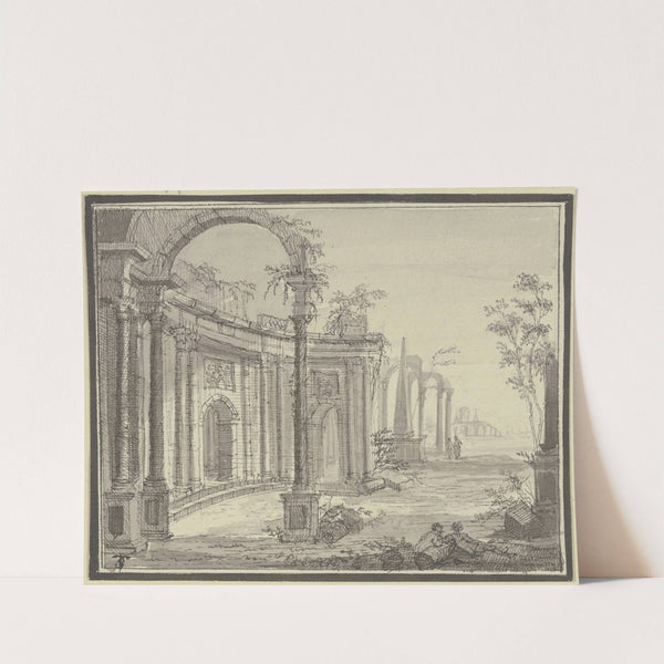 Palastruine mit Obelisk, im Vordergrund zwei lagernde Gestalten by Christian Stöcklin