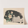 Paleis Soestdijk en een bloem met silhouetportretten van Wilhelmina, koningin der Nederlanden, Juliana, koningin der Nederlanden, en Bernhard van Lippe-Biesterfeld by Anonymous