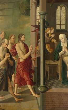 Panel of an Altarpiece with Dispute with the Doctors, on verso is Appearance of Christ to his Mother