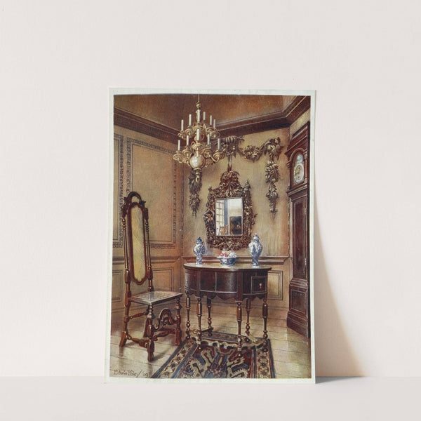 Panelling, from an old house, Mirror frame, Walnut table, walnut chair, Walnut high-case clock by Edwin Foley