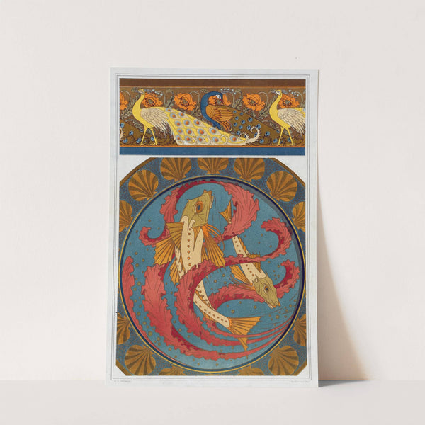 Paons et pavots, bordure. Grondins, algues et coquilles, plat en émail cloisonné. by Maurice Pillard Verneuil