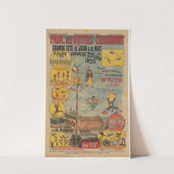 Parc des Buttes Chaumont. Grande fête de jour & de nuit le dimanche 25 juin 1893 au profit de la caisse des écoles de l’arrondissement (1893) by Lith. F. Appel