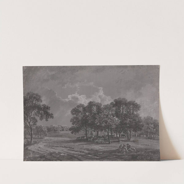 Park Scene with Deer, Cattle, and a Group of Figures by George Barret