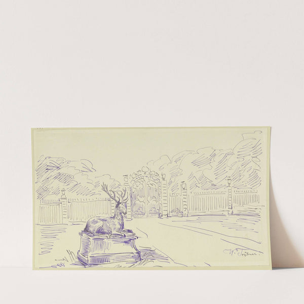 Parkeingang mit dem Bildwerk eines liegenden Hirschen by Wilhelm Trübner