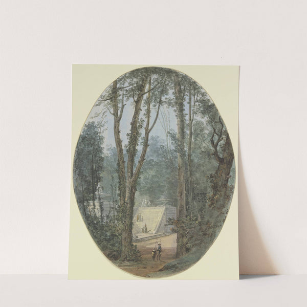 Parklandschaft mit hohen Bäumen und dem Blick auf einen Treppenanstieg im Mittelgrund (1780) by Louis Gabriel Moreau