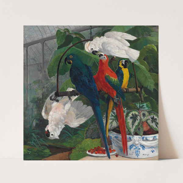 Parrots in a tropical glasshouse (1879.) by Filippo Palizzi