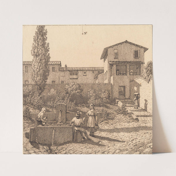 Parti af en italiensk landsby Illustration til Linearperspectiven , Tavle VI by Christoffer Wilhelm Eckersberg