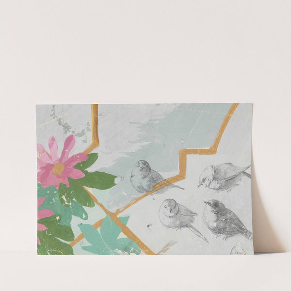 Partial depiction of pink blossoms and green leaves by Anonymous