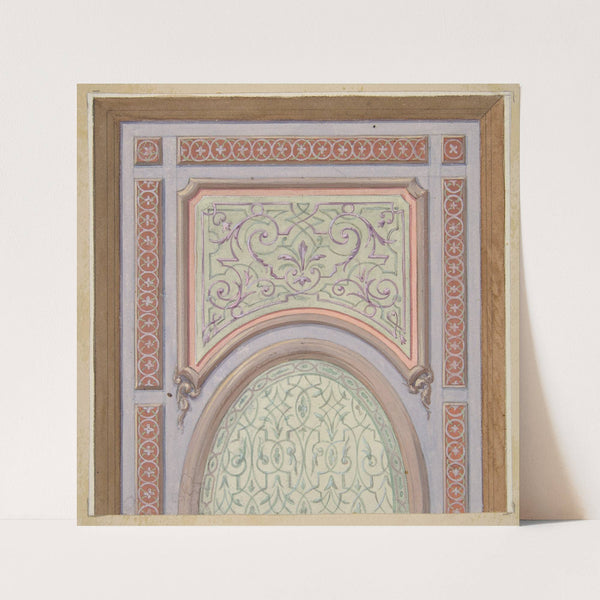 Partial design for the decoration of a ceiling with an oval panel at center (1830–97) by Jules-Edmond-Charles Lachaise