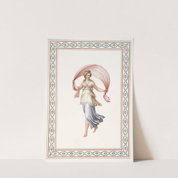 Partially nude woman holding pink drape. (1783) by Pierre-Jean Mariette