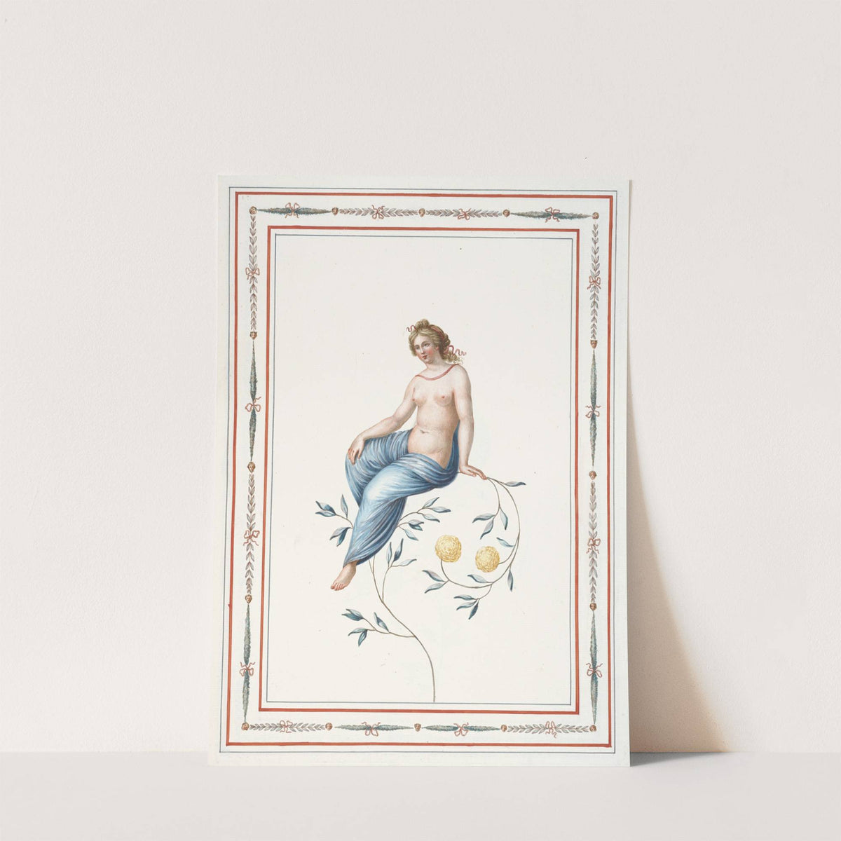 Partially nude woman sitting on flowering branch. (1783) by Pierre-Jean Mariette