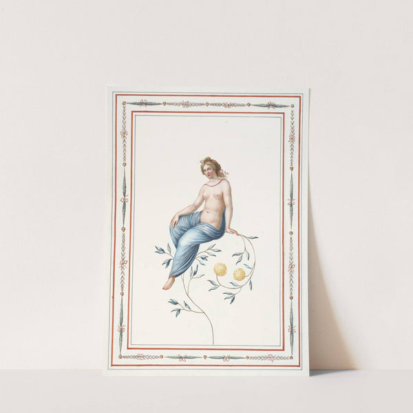 Partially nude woman sitting on flowering branch. (1783) by Pierre-Jean Mariette