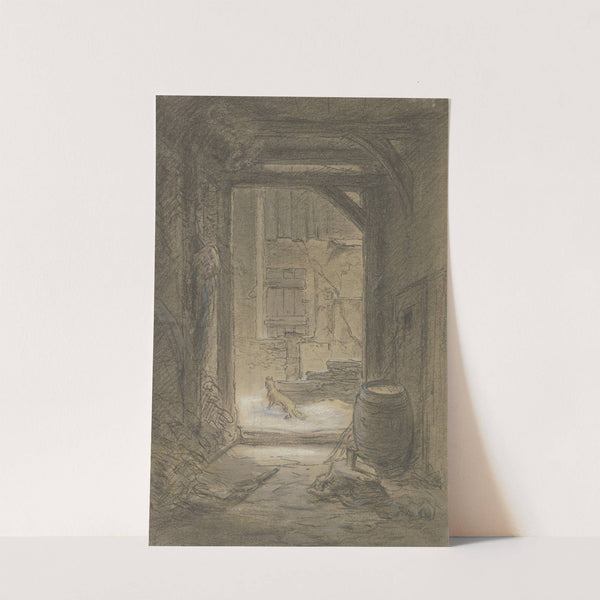 Partie eines Bauernhofes im Winter by Anton Burger