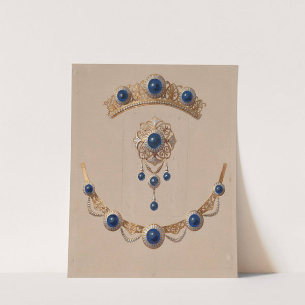 Parure of diadem, brooch and necklace with lapis lazuli and enamel by Alexis Falize