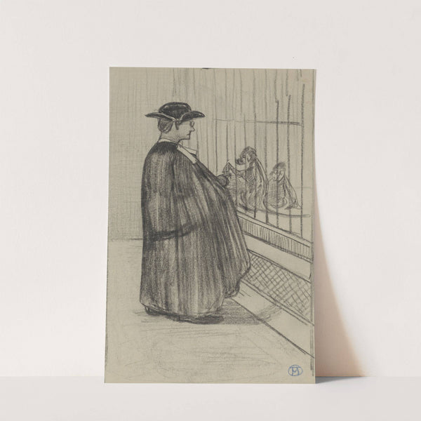 Pastoor bij een apenkooi in een dierentuin by Theo van Hoytema