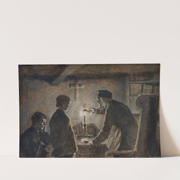 Pastor Sören blows out the candle on the New Year's Eve by Hans Smidth