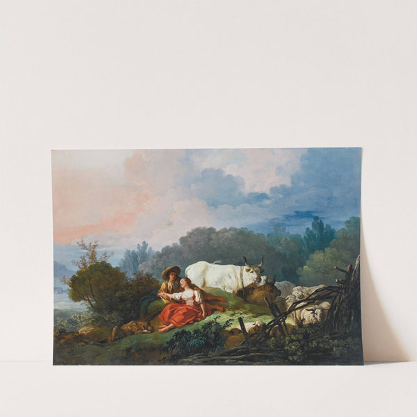 Pastoral Landscape With A Shepherd And Shepherdess At Rest by Jean-Honoré Fragonard