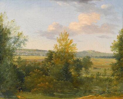 Pastoral landscape with two travellers
