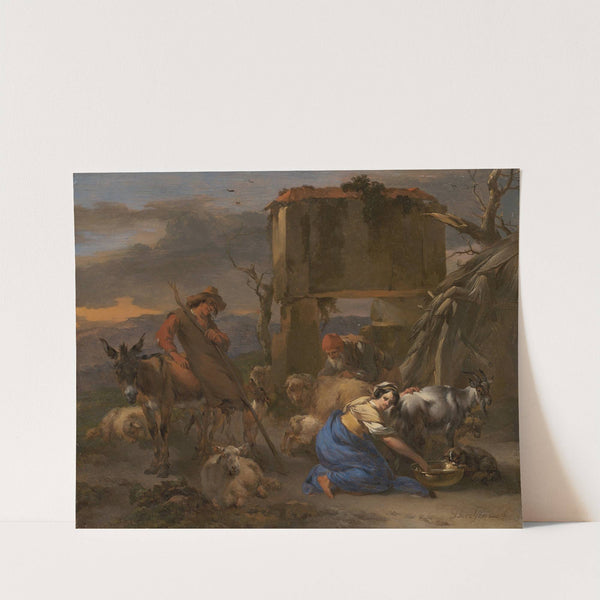 Pastoral Scene with a Shepherdess Milking a Goat by Nicolaes Pietersz. Berchem