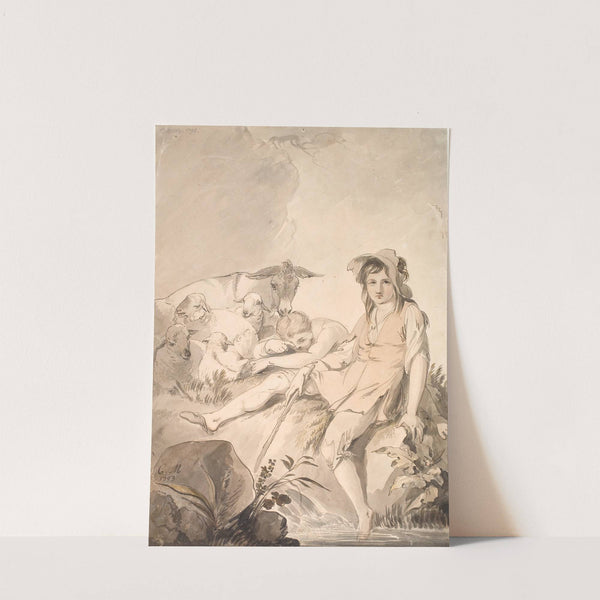 Pastoral scene with two children and animals by Conrad Martin Metz