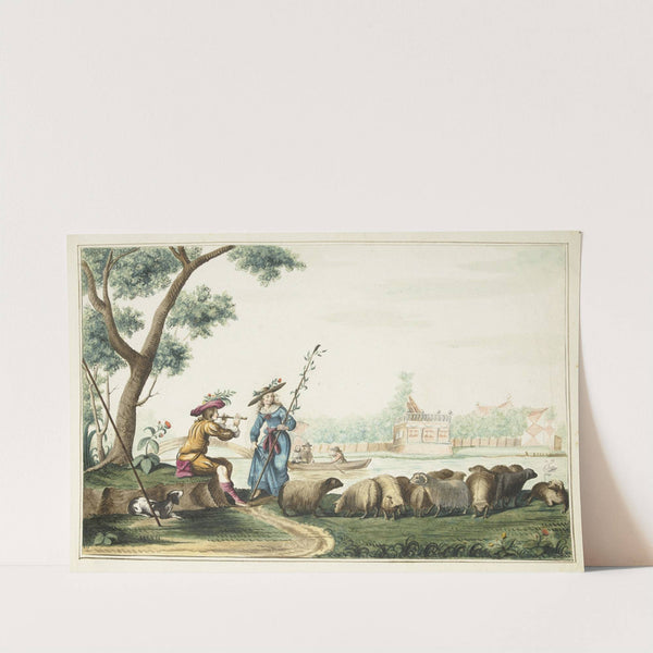Pastorale voorstelling aan een rivier by Gesina ter Borch