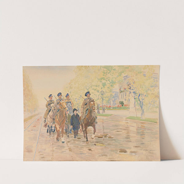 Patrol konny w Alejach Ujazdowskich w 1905 by Stanisław Masłowski
