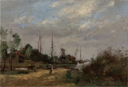 Paysage à la lavandière et au moulin, Hollande