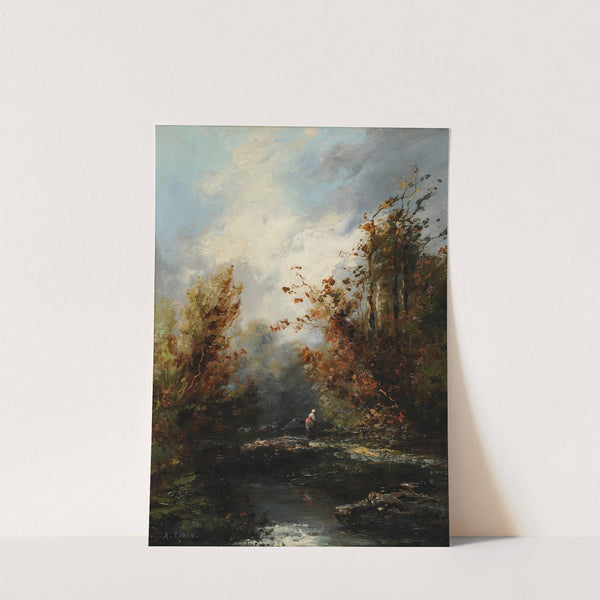 Paysage avec cours d'eau et paysanne by Auguste Rigon