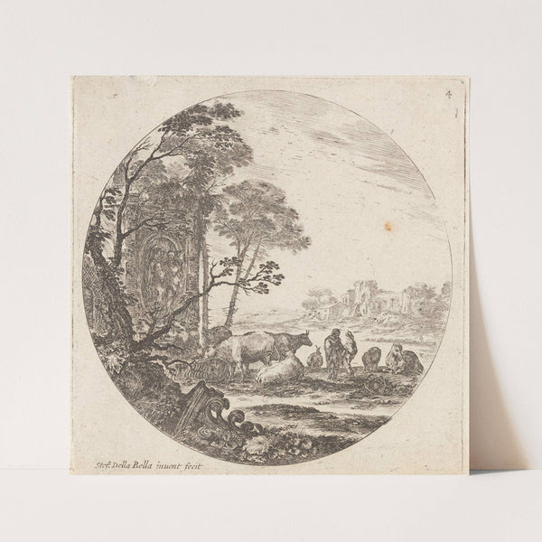 Paysage avec un chapiteau corinthien, sur le devant, par terre (1601-1700) by Stefano Della Bella