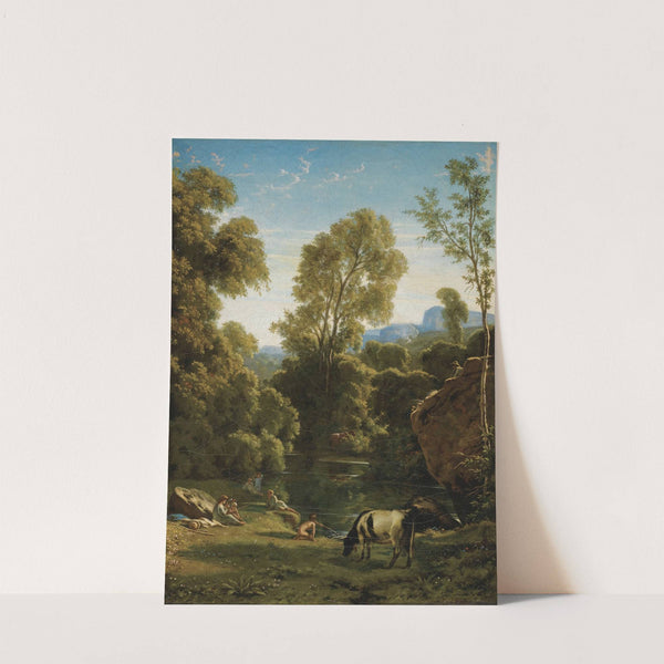 Paysage classique avec personnages près d'un lac by Jean-Paul Flandrin