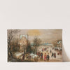 Paysage d’hiver avec patineurs et chasseurs, une ville dans le lointain by Adam van Breen