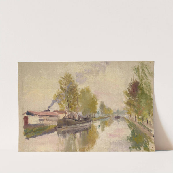 Paysage fluvial et son reflet au couchant rose by Jeanne Jegou-Cadart