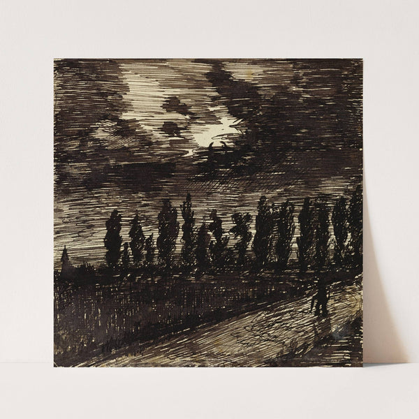 Paysage nocturne avec une rangée de peupliers (1893) by Arthur-Joseph Gueniot