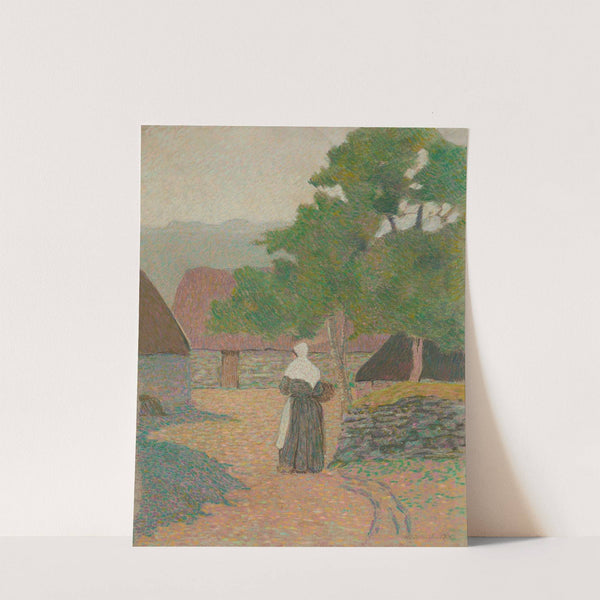 Paysage, paysanne allant à sa ferme by Henri Delavallée