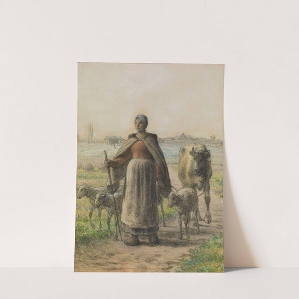 Paysanne Conduisant Aux Champs Sa Vache Et Ses Moutons by Jean-François Millet