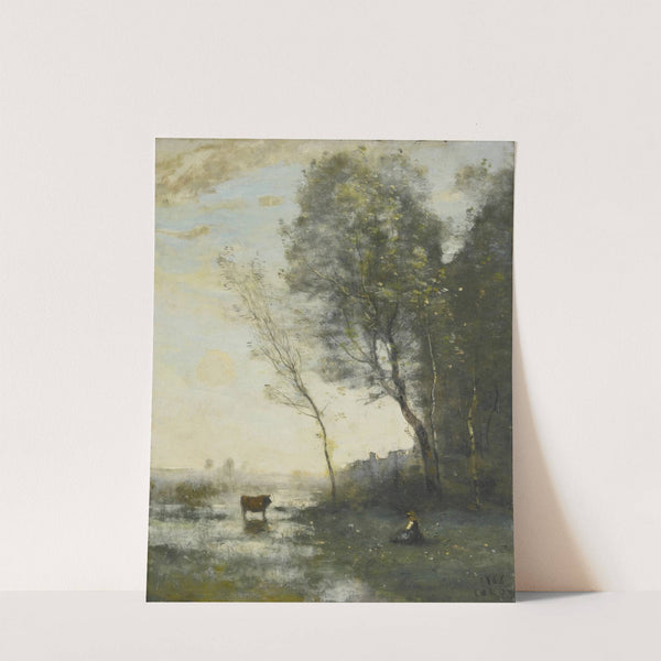 Paysanne gardant une vache au bord de l’eau (1868) by Jean-Baptiste-Camille Corot