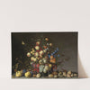 Peaches, Plums, Oranges, Apples, Cherries, Grapes, Red Currants, Black Currants, Crab Apples And Other Fruit In A Pewter Vase by Balthasar van der Ast