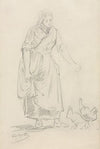 Peasant Girl Feeding Chickens