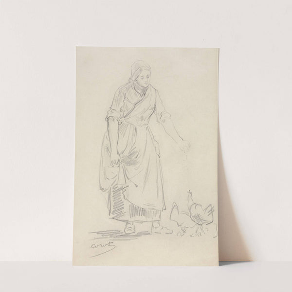 Peasant Girl Feeding Chickens by Jean-Baptiste-Camille Corot