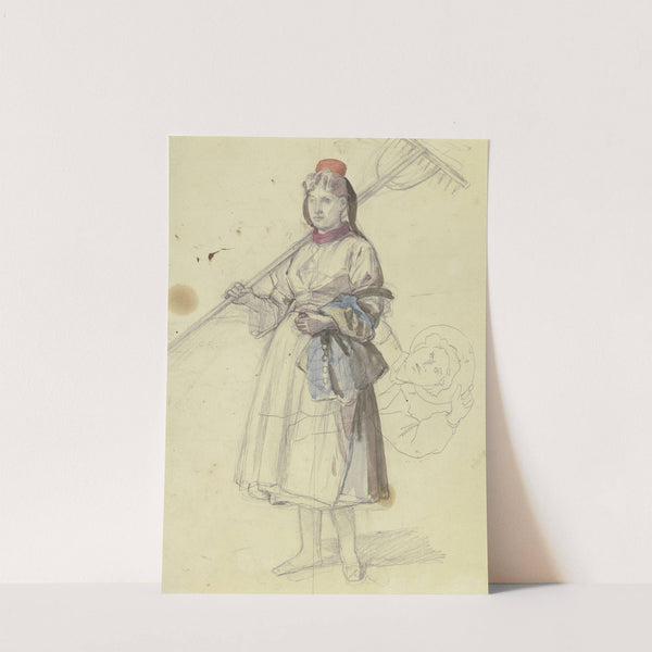 Peasant girl with rake. by Jakob Becker
