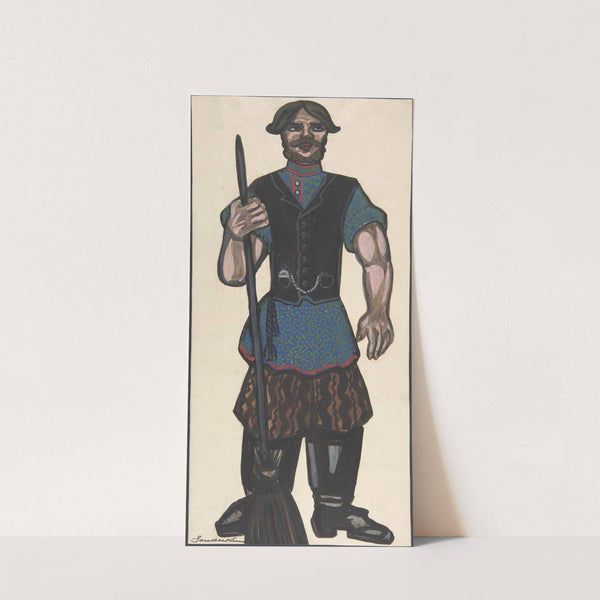 Peasant holding a broom by Sergey Yurievich Sudeikin