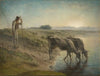 Peasant Watering his cows on the bank of the Allier River, dusk