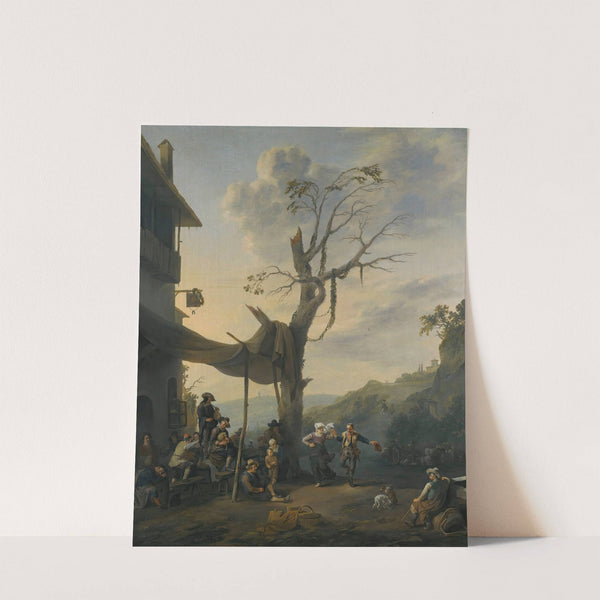 Peasants Dancing The Tarantella Outside An Inn In A Hilly Italianate Landscape by Johannes Lingelbach