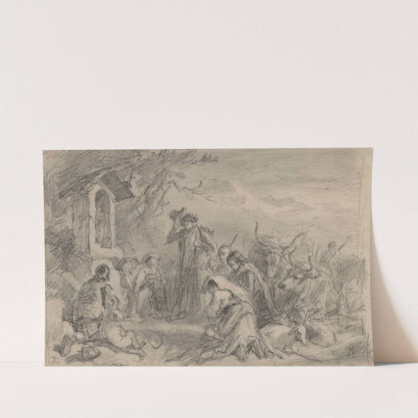 Peasants kneeling at shrine. by Felix Octavius Carr Darley