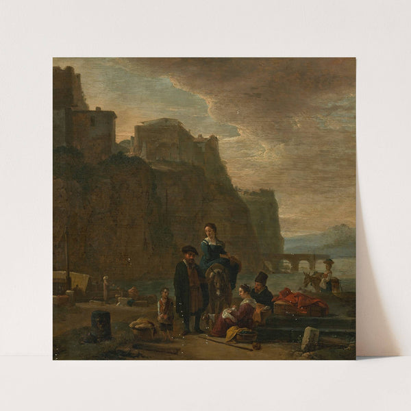 Peasants on an Italianate shoreline by Thomas Wijck