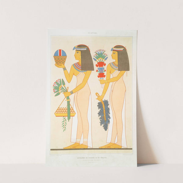 Peinture; offrande de fleurs & de fruits (nécropole de Thèbes - XIXe. dynastie), granduer d'exécution by Émile Prisse d'Avennes