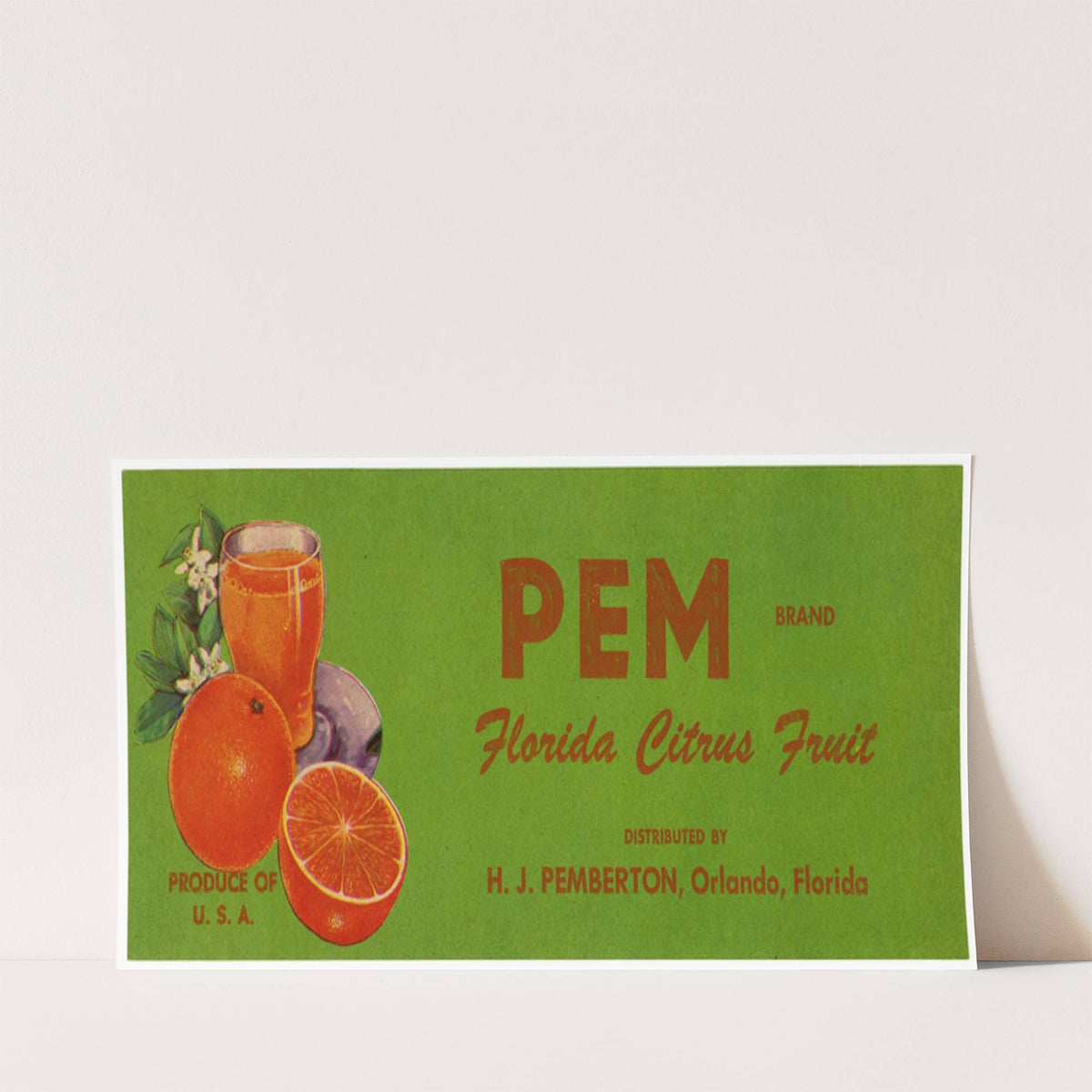 Pem Brand Florida Citrus Fruit Label (1930-1950)