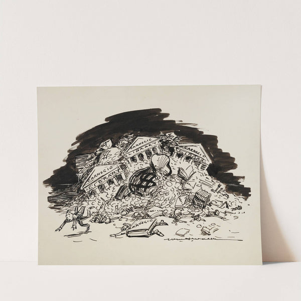 People are crushed by falling Carnegie library buildings, books, and money. (1902) by William Henry Walker